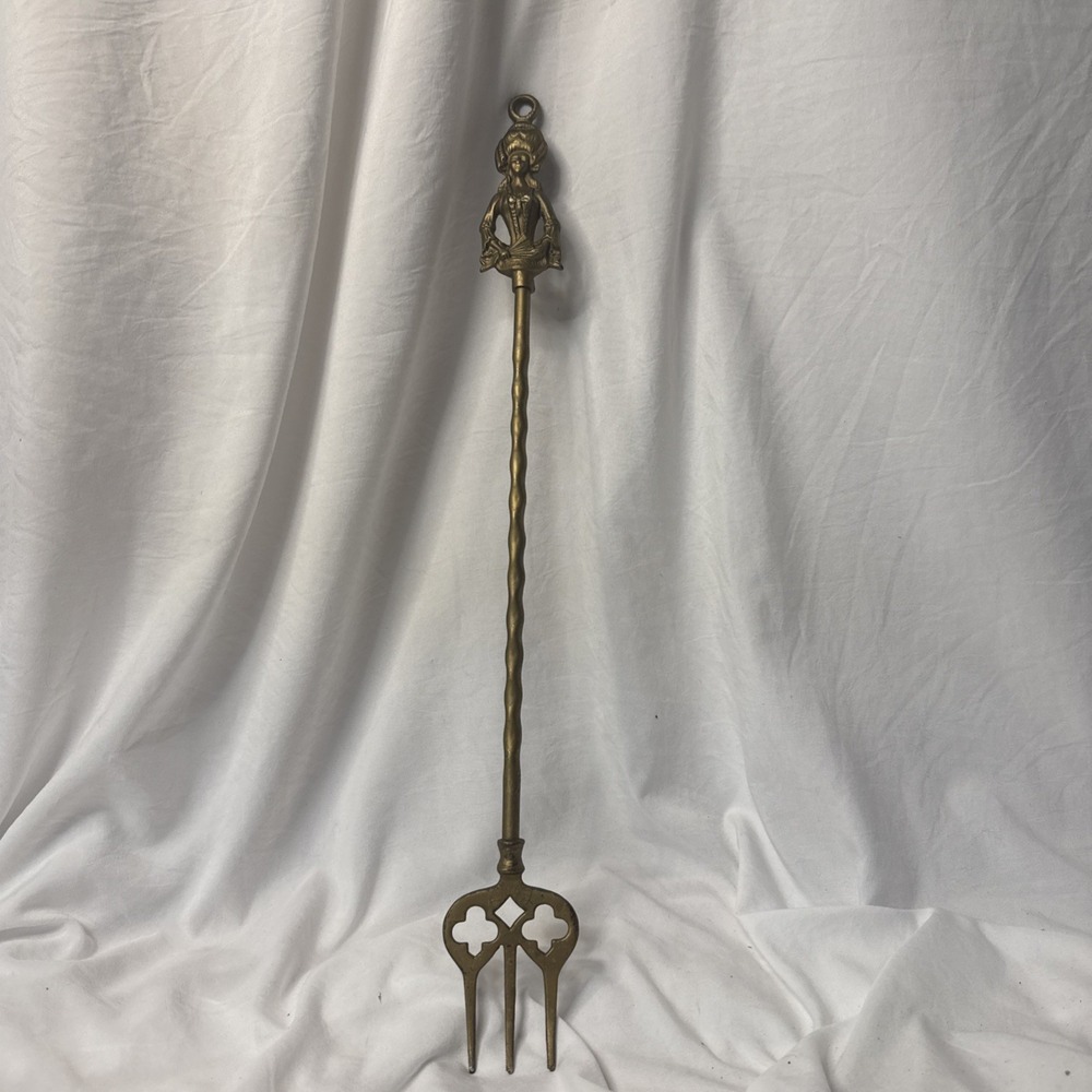 Vintage Brass Fireplace Hanging Poker Toasting Stick Fork Victorian Lady Handle